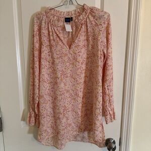 Kari Blue Women's Blush Floral Flowy Ruffled Long Sleeve Blouse Sz Small Boho